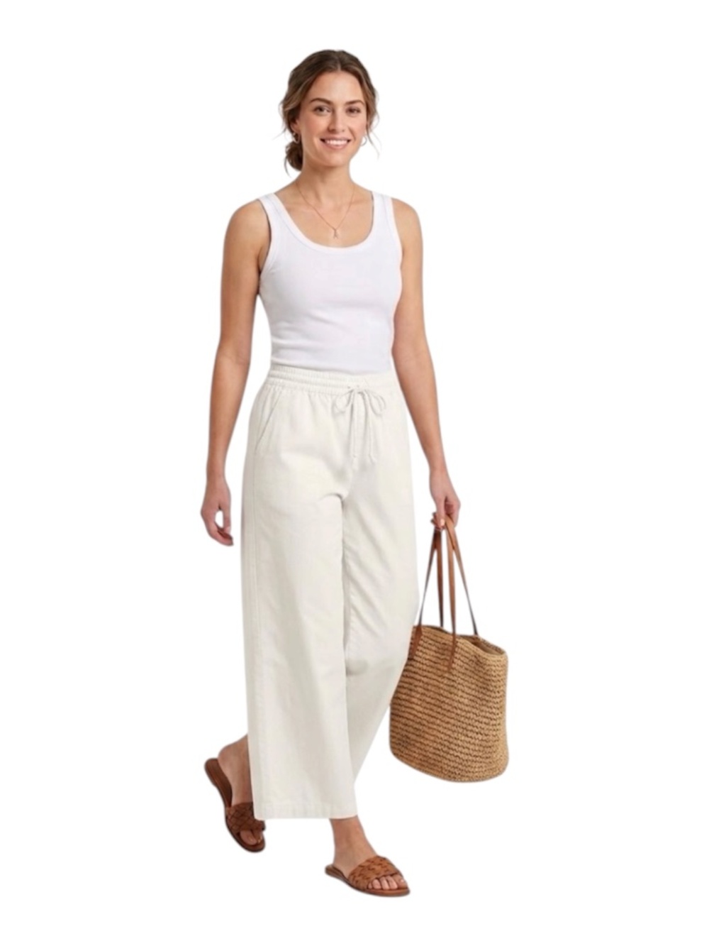 J.Crew Linen Blend Wide Leg Drawstring Pants Sz S Off White Boho Chic Coastal
